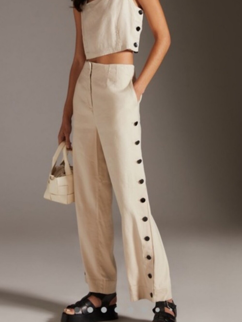 Anthropology Maeve Wide Leg Linen Pants with side Button Detail Size 12P